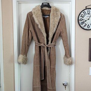 Wilson's Vintage Maxima Suede Leather Fur Trimmed Trench Coat